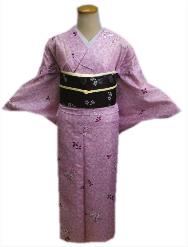 洗える絽 夏物 着物と軽装帯 付け帯 セット薄紫地うさぎ桜ｍ ｌの通販はau Pay マーケット 和さくら庵