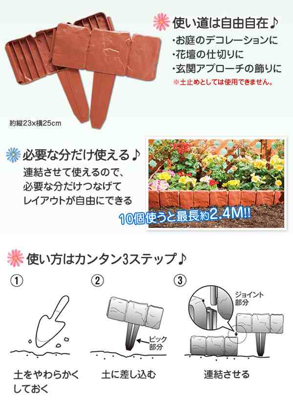 ポイント増量中 クーポンあり 花壇の仕切りでお庭をカンタンデコレーション レンガ石調ガーデンフェンス10枚組の通販はau Pay マーケット プロフィット