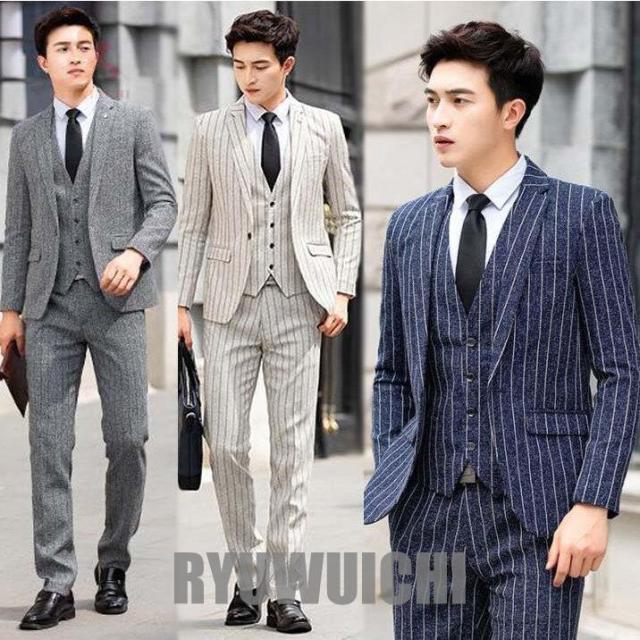 メンズスーツ ビジネススーツーススーツ フォーマル セット ジャケットパンツ カジュアル スリムスーツ ストライプ 通勤 結婚式 スリーピース