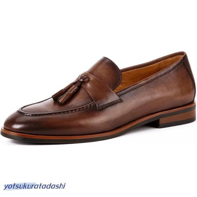 メンズ タッセルローファー 革靴 手作り 3E 幅広 Uチップ スリッポン 紳士靴 ドレスシューズ ビジネスシューズ カジュアル