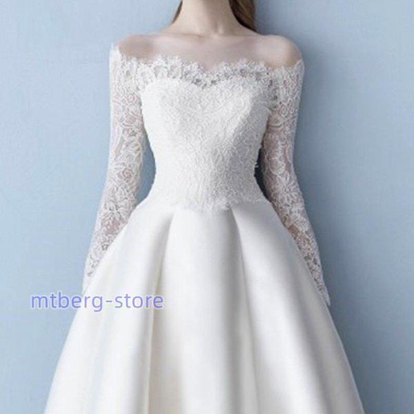 ウエディングドレス 長袖 ワンショルダー 安い 秋冬 結婚式 二次会 プリンセス エンパイア 花嫁 ドレス 披露宴 ロングドレス ブライダル