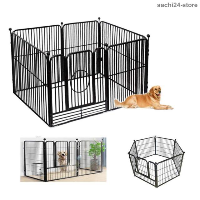 ペットサークル スチール製 ペットフェンス 犬ゲージ ドア付き DIY 脱走防止柵 侵入防止 大型犬用 ゲート 中型犬 6枚 屋内 屋外 留守番 取付け簡単 80*90cm レイ