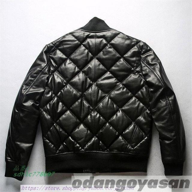 本革ダウンジャケット 菱形柄 レザーダウン 羊革ダウン 羊革 キルティング ダウン 本革ジャケット レザージャケット 防寒 メンズ