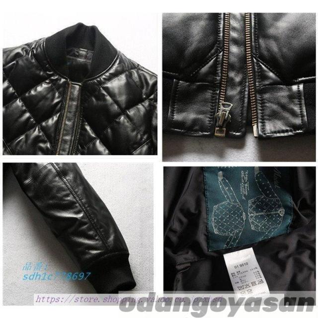 本革ダウンジャケット 菱形柄 レザーダウン 羊革ダウン 羊革 キルティング ダウン 本革ジャケット レザージャケット 防寒 メンズ