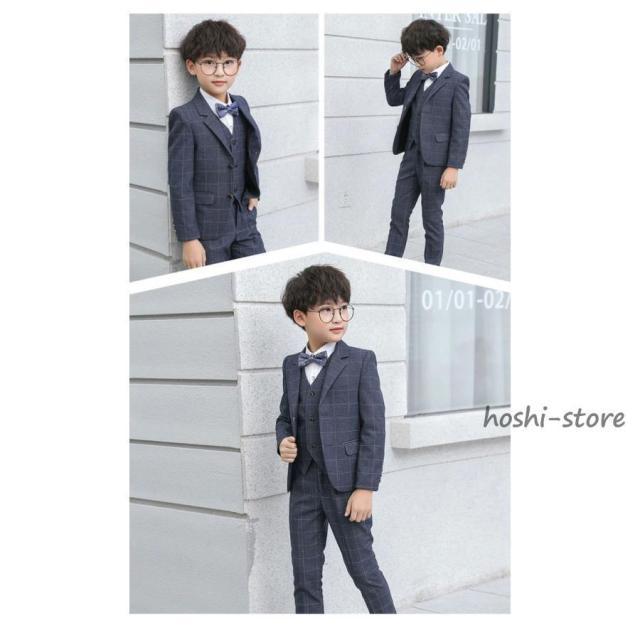 スーツ 5点セット 男の子 卒業式 子供スーツ チェック柄 長ズボン フォーマル フォーマルスーツ かっこいい シルエット_6