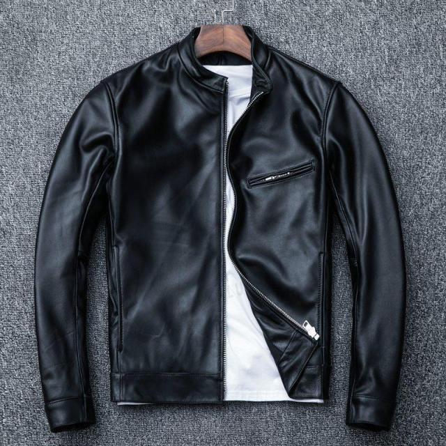 革ジャン レザージャケット メンズ 本革 バイク ライダース 羊革 シングル ショート スリムタイプ 細身 ブランド ジャケット ミリタリー レザーコート_1