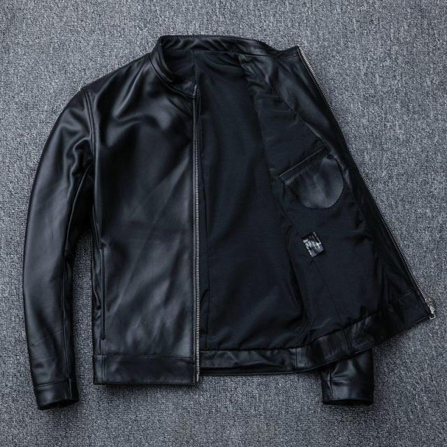 革ジャン レザージャケット メンズ 本革 バイク ライダース 羊革 シングル ショート スリムタイプ 細身 ブランド ジャケット ミリタリー レザーコート_3