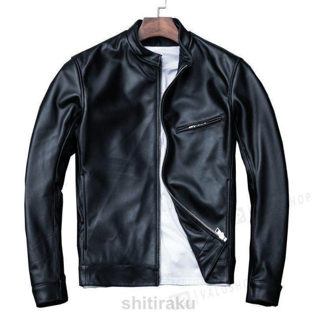 革ジャン レザージャケット メンズ 本革 バイク ライダース 羊革 シングル ショート スリムタイプ 細身 ブランド ジャケット ミリタリー レザーコート_5