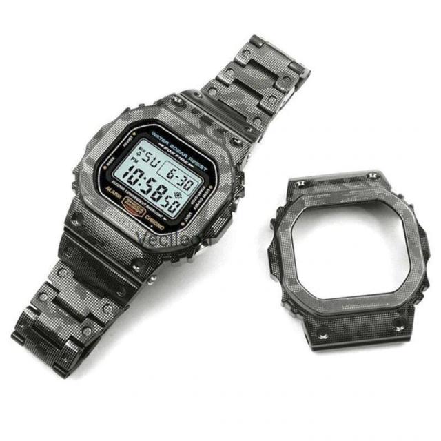 互換品 G-SHOCKカスタム用 カモフラ 迷彩 ステンレス製 ケースベルトセット 5600 5610 海外製品 パーツ アレンジ