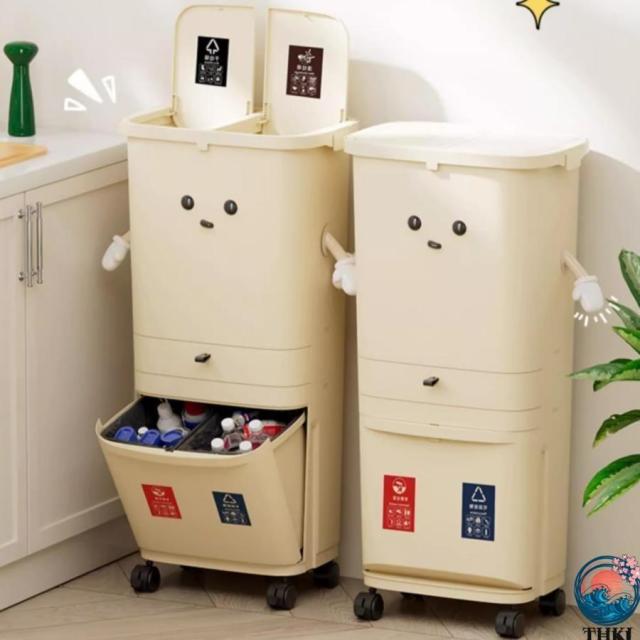 ゴミ箱 ワンタッチ開閉 抗菌3段 分別 スリム 蓋付き 3段 縦型 大容量 THKJ ふた付き キャスター 分別ゴミ箱 ごみ箱 キッチン 台所 リビング おしゃ 便利
