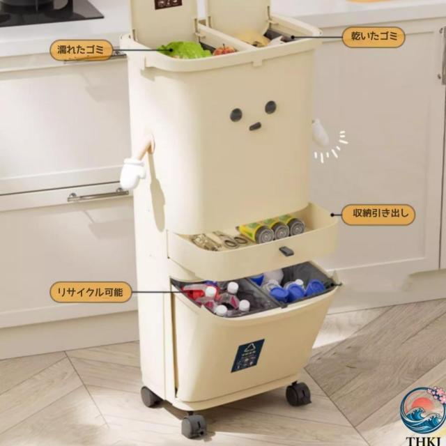 ゴミ箱 ワンタッチ開閉 抗菌3段 分別 スリム 蓋付き 3段 縦型 大容量 THKJ ふた付き キャスター 分別ゴミ箱 ごみ箱 キッチン 台所 リビング おしゃ 便利_7