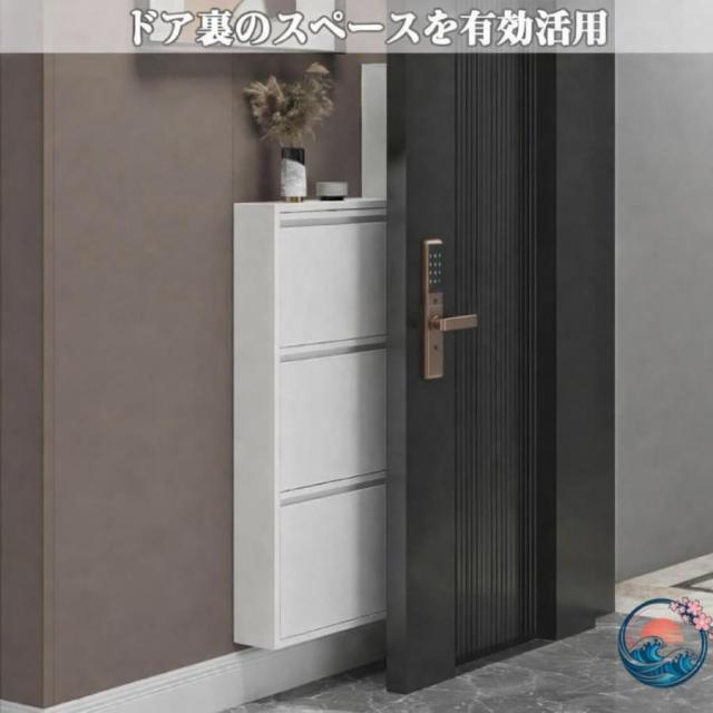 下駄箱 スリム 薄型 斜め置き 下駄箱スリムなスチール製 奥行15.2cm 3段 シューズ THKJ ラック 玄関 おしゃれ 超薄型下駄箱 靴収納キャビネット ホワイト 2段-T