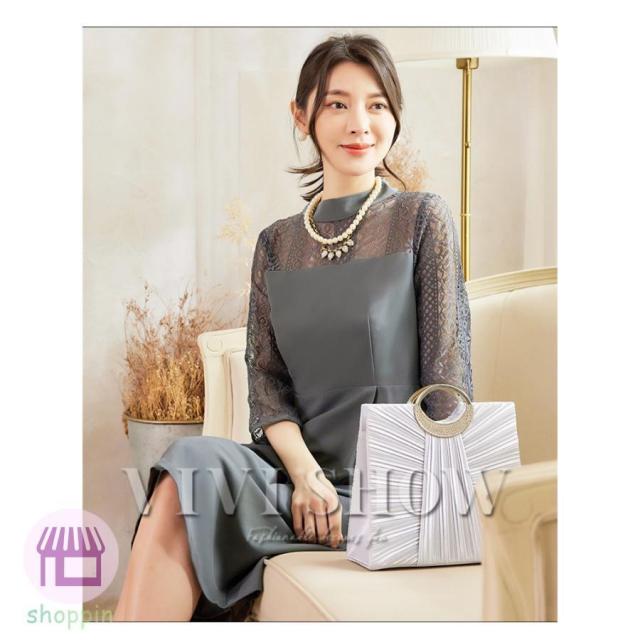 パーティードレス 結婚式 服装 ドレス フォーマル ワンピース 韓国 ロング丈 体型カバー 顔合わせ お呼ばれ 大きいサイズ 袖あり_11