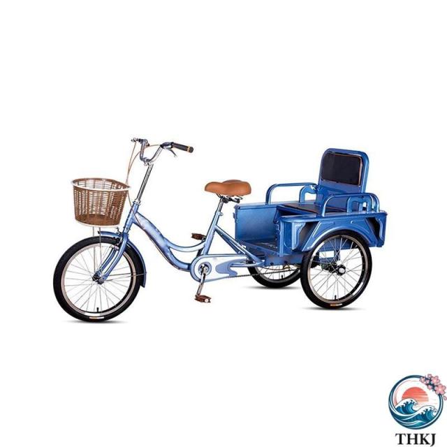 三輪自転車 大人の三輪車 大人の三輪車20in成人自転車高炭素鋼フレーム3輪巡洋艦のバイク THKJ 後部座席の 快適 な自転車のバイクが高齢者に適した Color Blue