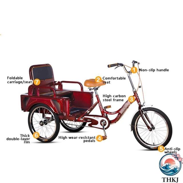 三輪自転車 大人の三輪車 大人の三輪車20in成人自転車高炭素鋼フレーム3輪巡洋艦のバイク THKJ 後部座席の 快適 な自転車のバイクが高齢者に適した Color Blue_2