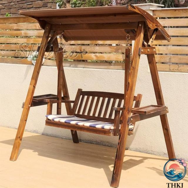 ブランコ 木製 屋外 二人乗り ぶらんこ 屋根付き 2人用 庭 ガーデニング 大型 THKJ 遊具 ガーデン 木製ベンチスイング 室内 ガーデンスイング チェア が付いて