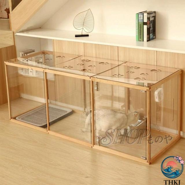 猫 ケージ 大型猫 キャット 透明猫囲い ペット 屋内用木製フレーム THKJ ゲージ 透明パネル付き 1 2匹の猫 フェレット ペットケー ペット用品 安全 快適