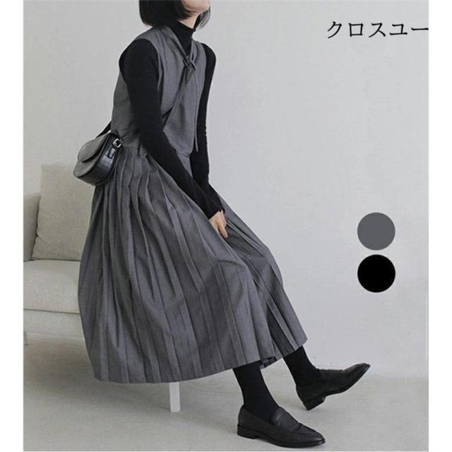ロングワンピース ワンピース レディース タンクワンピース プリーツスカート ジャンパースカート ジャンスカ リゾート 大人 シンプル 可愛い 秋冬