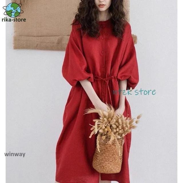 衣装 レディース 五分袖 リネン風 プルオーバー衣装 夏 春 A生産ライン 酉の方角シュロの葉 酉の方角見澄ます 途轍も無い大きさ 3L 黒 赤 軽気球衣手