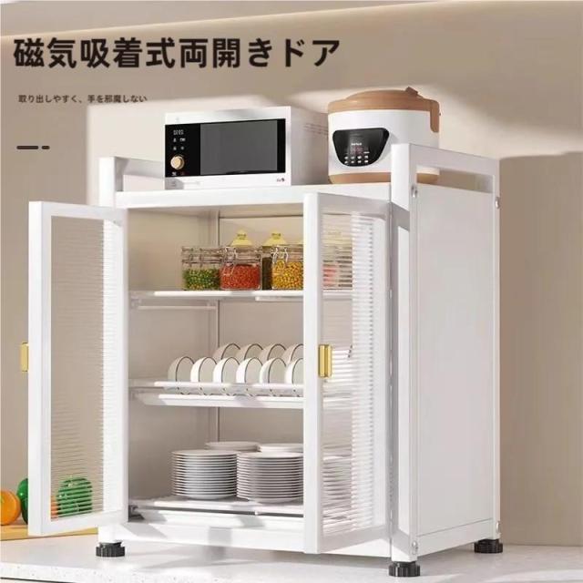 小さなキッチン用のカバー付き3段階の食器ラック、スペースを節約した白い食器乾燥ラック、59.99cmのキッチンカウンターオーガナイザー 大きな収納棚