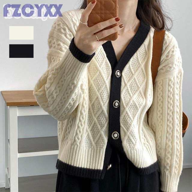 カーディガン レディース ニット 秋服 トップス Vネック 前開き チェック柄 長袖 薄手 カジュアル 体型カバー オータム 着回し ワンマイルウェア 春 秋