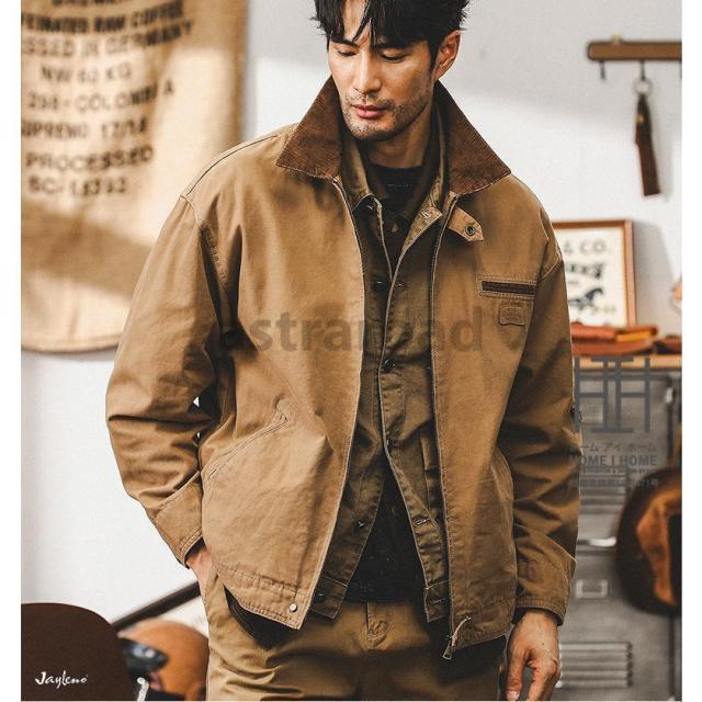 ジャケット デトロイトジャケット メンズ コーデュロイ襟 ワークジャケット ロゴ ワークウェア 防風 大きいサイズ メンズジャケット