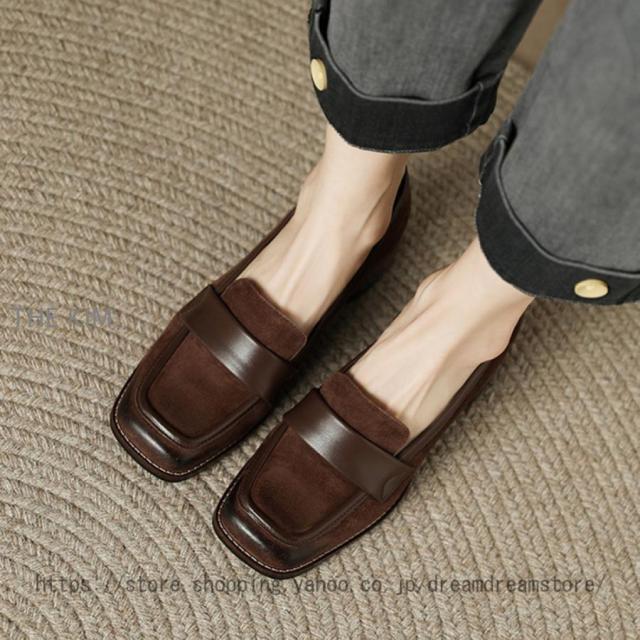 ローファー パンプス レディース 歩きやすい 大人 学生 女子 黒 4.5cm 靴 ローファー 大きいサイズ ヒール チャンキーヒール スクエアトゥ フォーマル