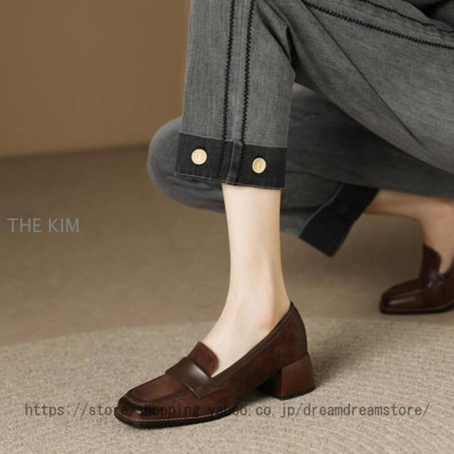 ローファー パンプス レディース 歩きやすい 大人 学生 女子 黒 4.5cm 靴 ローファー 大きいサイズ ヒール チャンキーヒール スクエアトゥ フォーマル