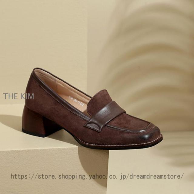 ローファー パンプス レディース 歩きやすい 大人 学生 女子 黒 4.5cm 靴 ローファー 大きいサイズ ヒール チャンキーヒール スクエアトゥ フォーマル