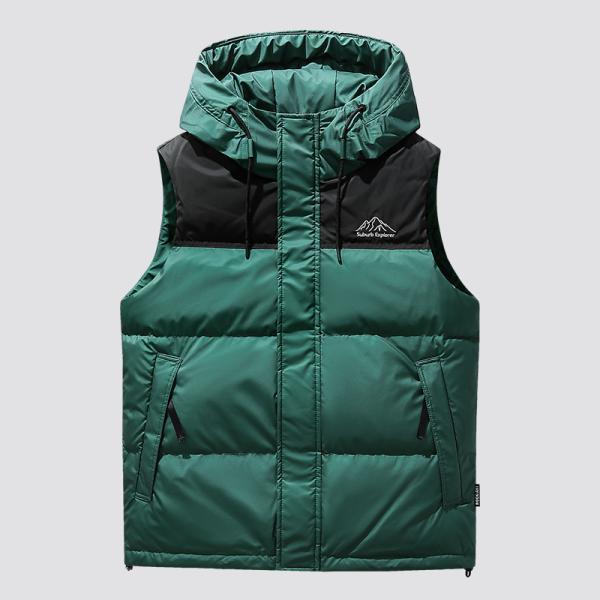 ダウンベスト メンズ 大きい フード付き 配色 切り替え 刺繍入り ワンポイント 防風 防寒 おしゃれ 作業 保温 アウトドア ワークマン ダウンジャケット