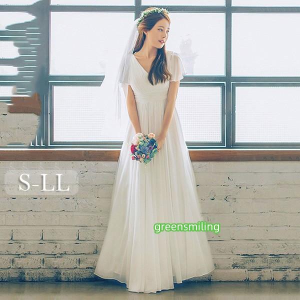 ウェディングドレス ホワイト 白 ロングドレス シンプル 袖あり チュール 背中開き 編み上げ 花嫁 結婚式 披露宴 お呼ばれ