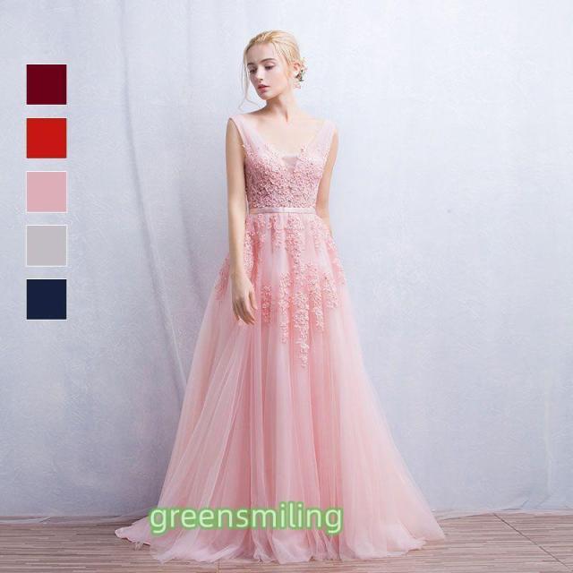 カラードレス ロングドレス 袖なし ウェディングドレス ウエディングドレス 結婚式 二次会 披露宴 花嫁 演奏会 発表会 ピンク ワインレッド ネイビー グレー
