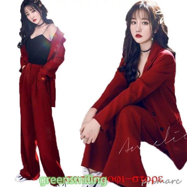 韓国 ダンス衣装 赤 セットアップ レディース ダンススーツ ヒップホップ ジャズダンス 衣装 K-POP HIPPOP ジャケット フォーマル 無地長袖コートロング