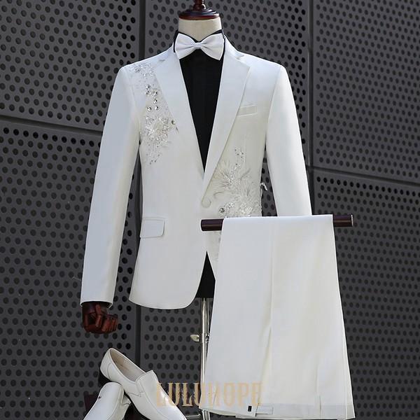 衣装 王子様 大人 メンズ スーツ アッシャー スリムスーツ 演劇 演奏会　発表会 コスプレ クリスマス 仮装 白 舞台