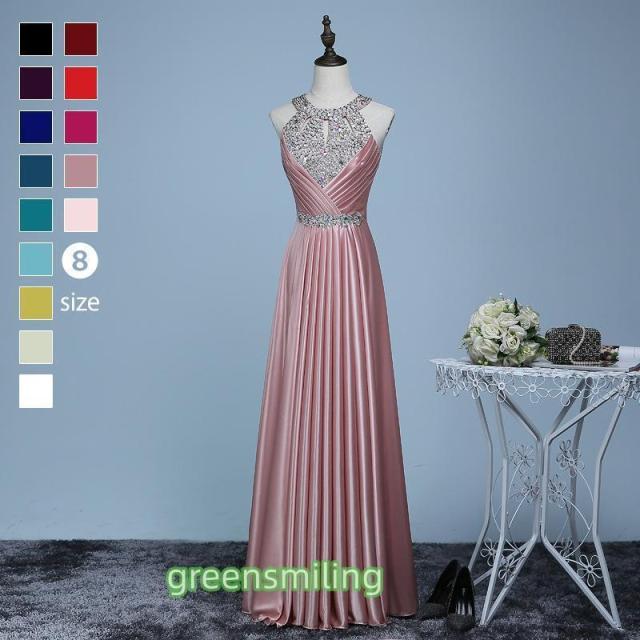 カラードレス 14色 ロングドレス ノースリーブ 演奏会 発表会 コンサート コンクール ステージドレス 大きいサイズ ローズピンク ワインレッド ブルー グリーン