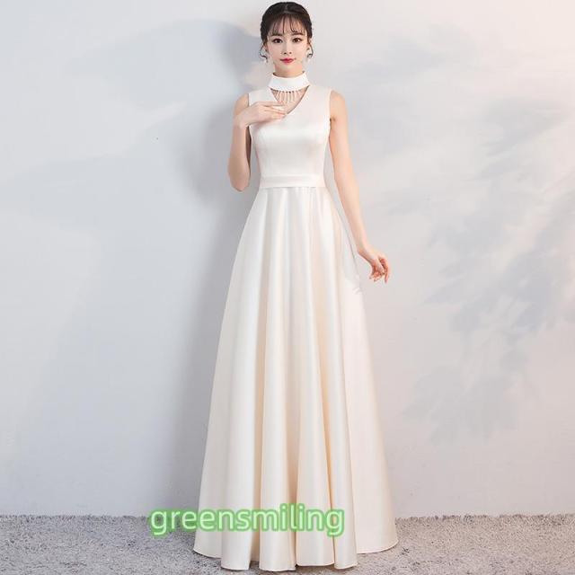 カラードレス シャンパン 黒 赤 カクテルドレス ロングドレス パーティードレス 発表会 演奏会 ステージ コンクール ノースリーブ シンプル フォマール