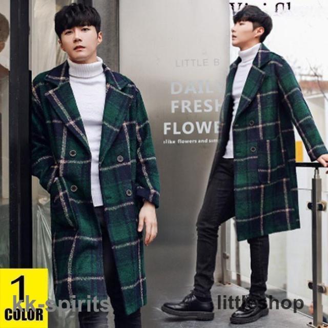 メンズ チェック柄 ロングジャケット カジュアル ネルシャツ コート 格子柄 ルーズ アウター