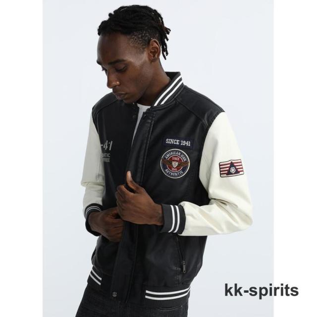 スタジャン レザージャケット メンズ レディース スタジアムジャンパー 革ジャン PUレザー PU革 レザー フルジップ スリムフィット 保温 防風