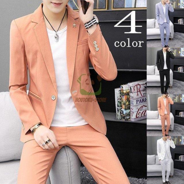 カジュアルスーツ メンズ セットアップ スーツ おしゃれ ジャケット テーラード 長袖 スキニーパンツ 上下 紳士服 無地 春秋夏用
