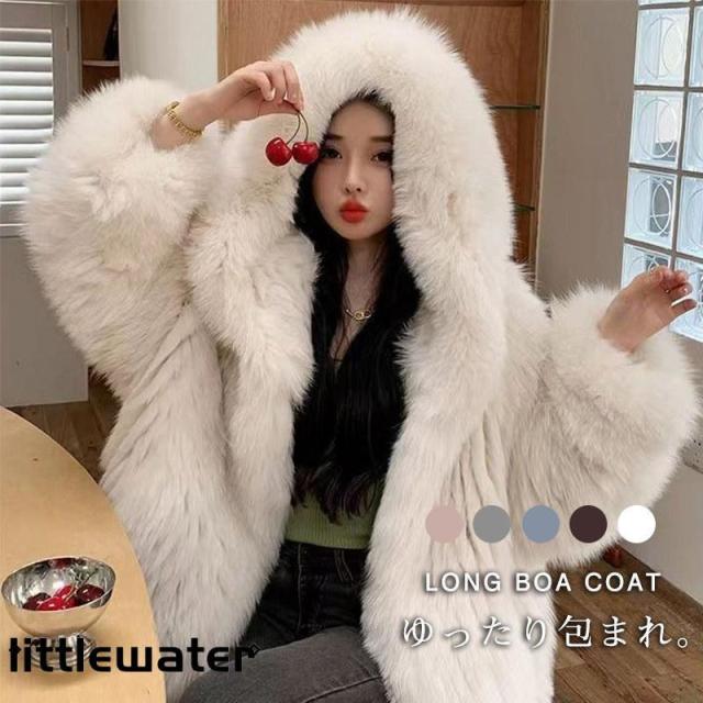 フェイクファーコート ファーコート レデイース 毛皮コート ジャケット ふわふわ ボアコートフォックス ミドル丈 長袖 アウター フード付き