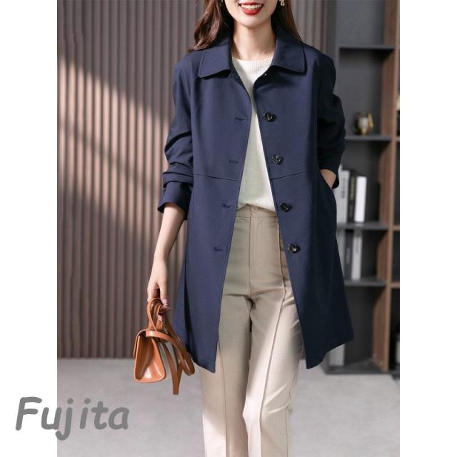 トレンチコート レディース 40代 ミディアム丈 ステンカラー スプリングコート 春コート 長袖アウター 秋服 カジュアル韓国風 通勤バーカー 30代 50代