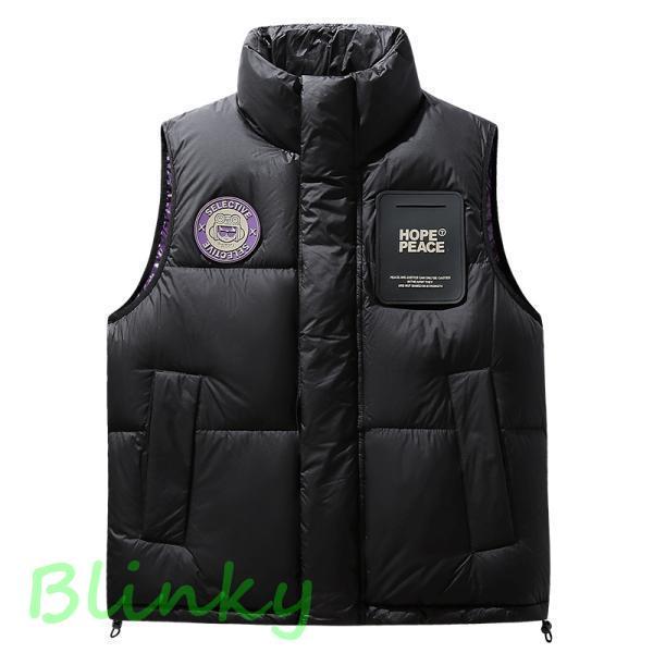 ダウンベスト メンズ 大きいサイズ おしゃれ ミリタリー ジャケット ワッペン付き ロゴ ワーク ダウンジャケット アウトドア 立ち襟 防寒着 防風 保温