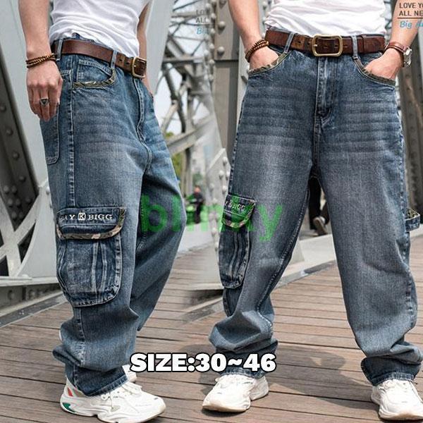 極太 デニム ジーンズ バギーパンツ パンツ メンズ ミリタリー 迷彩 ルーズフィット カモ柄 ワイドパンツ ヒップホップ 大きいサイズ ゆったり