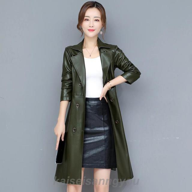 ライダースジャケット レディース レザージャケット 革ジャン 本革 折り襟 皮コート バイクウェア ロング丈 カジュアル 着痩せ 上品感溢れ