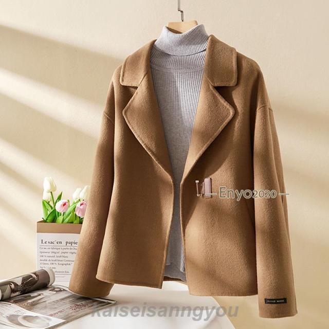 コート ウール ショート丈 レディース フードなし 無地 ピーコート Pコート 100％ウール 秋服 冬服 上品 ビジネス アウター オーバーサイズ ゆったり