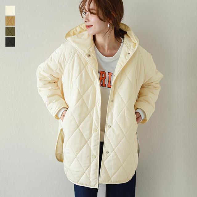 キルティングコート レディース サイドスリット アウター 防寒 おしゃれ ブラック