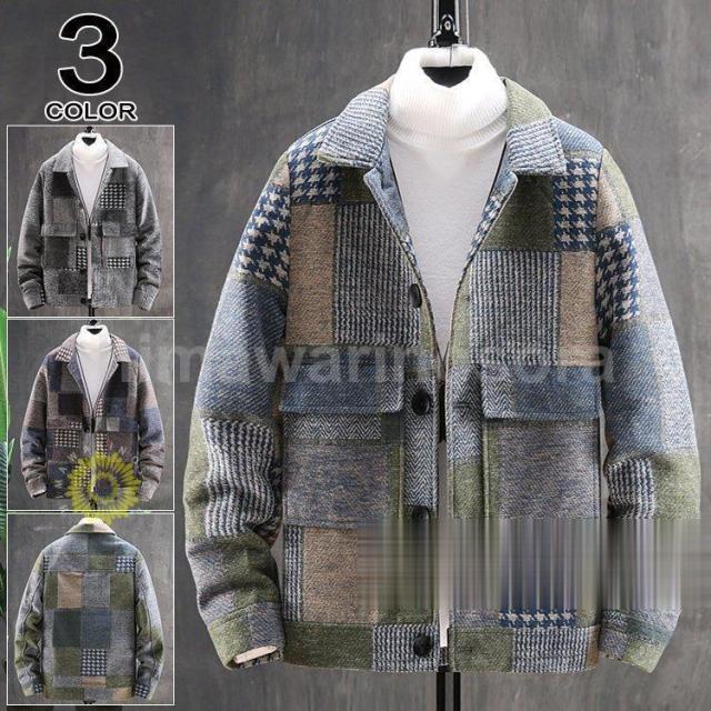 ムートンコート メンズ ジャケット 厚手 裏起毛 ブルゾン 防寒 防風 チェック柄 カジュアル 暖かい 秋冬物　アウトドア コート 冬