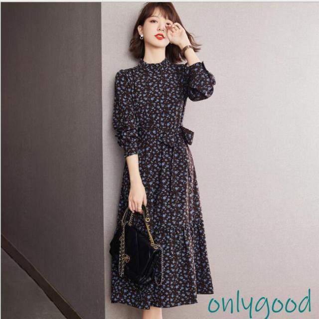 ワンピース レディース 40代 きれいめ 秋冬 長袖 上品 膝丈ワンピース 丸首 Aライン 大きいサイズ パーティードレス お呼ばれ 韓国風 おしゃれ 通勤 着痩せ 新品