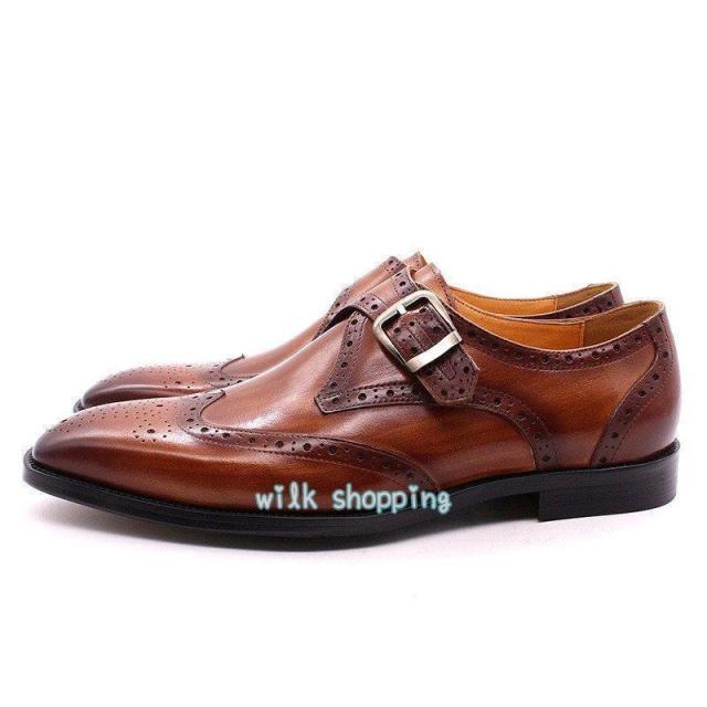 ビジネスシューズ モンクストラップ ウイングチップ 穴飾り メンズ