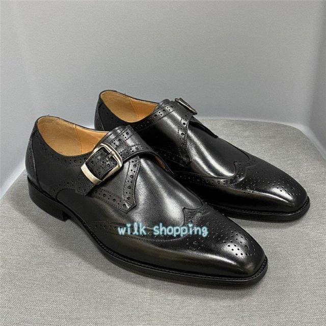 ビジネスシューズ モンクストラップ ウイングチップ 穴飾り メンズ